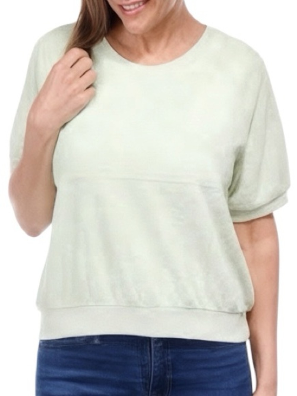 For The Republic Pale Mint Green Terry Cloth Short Sleeve Pullover Top